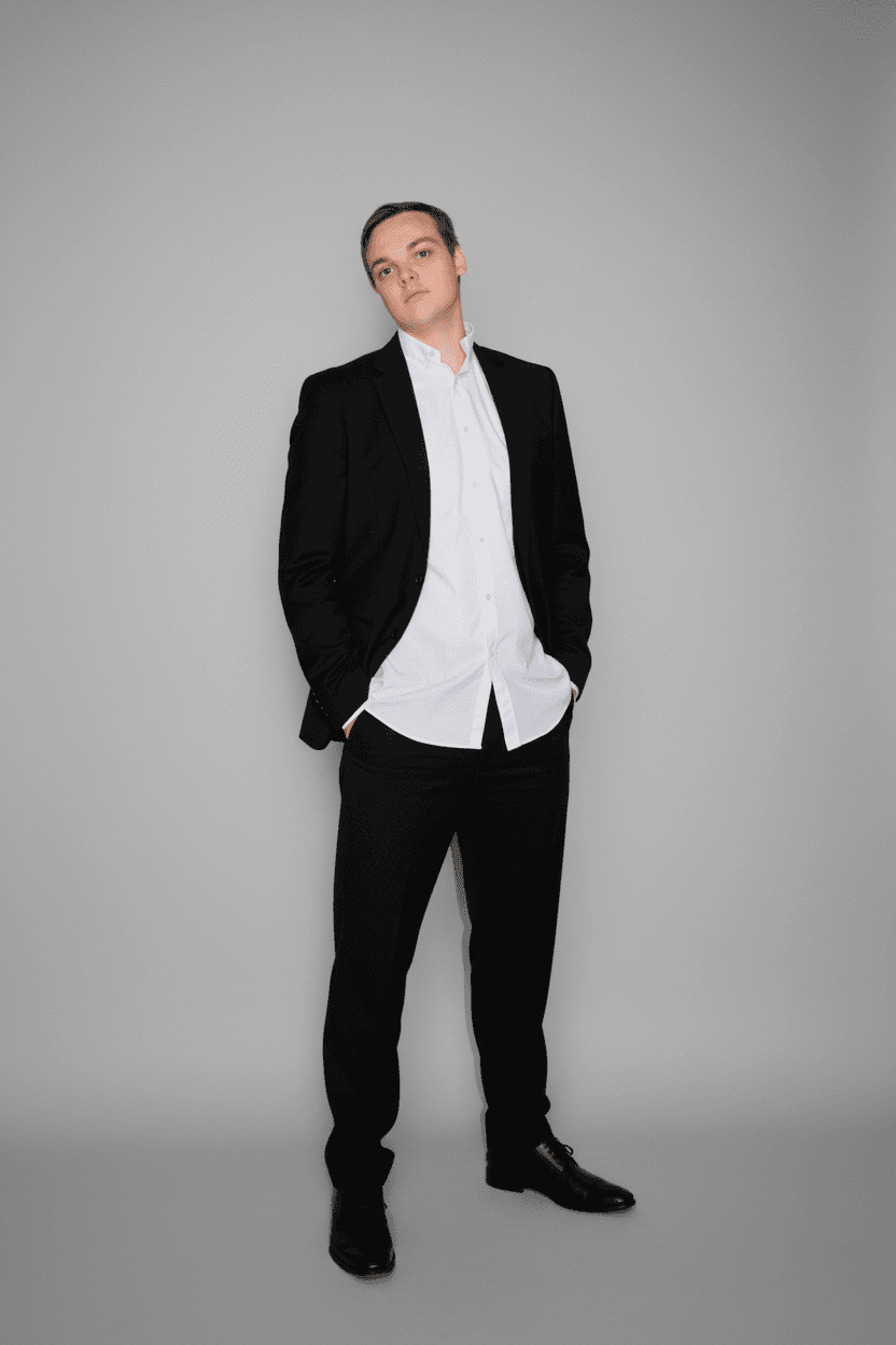 Portrait of Iaroslav Argunov standing in a suit